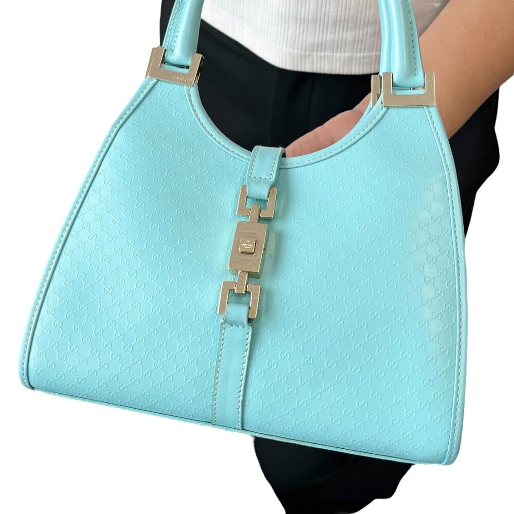 GUCCI Vintage Micro GG Monogram Logo Jackie Mini Tote Bag Mint Blue [105560] - Picture 4 of 14